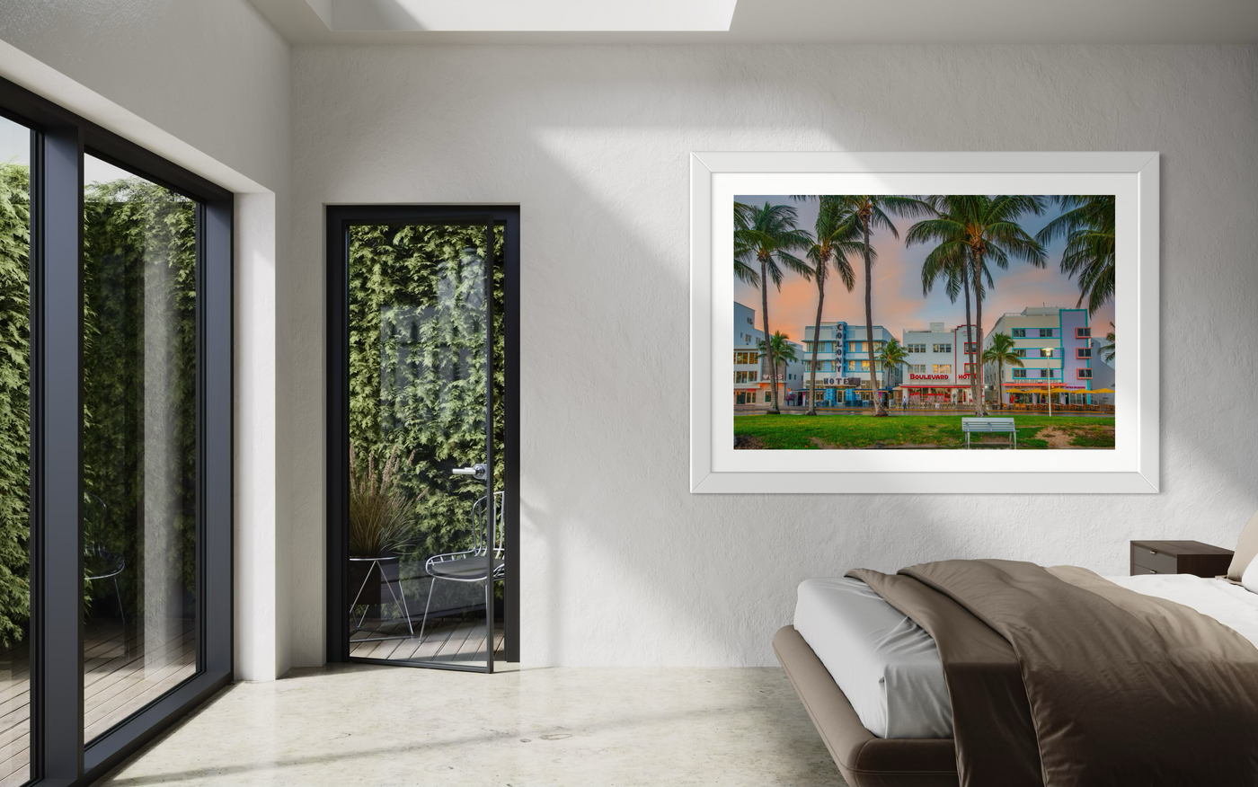 Ocean Drive on South Beach with art deco hotels and architecture.
