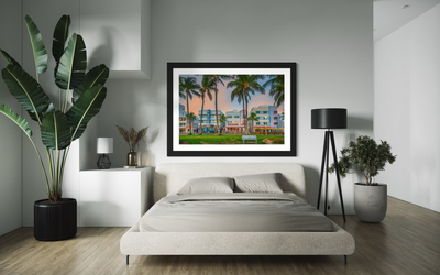 Ocean Drive on South Beach with art deco hotels and architecture.
